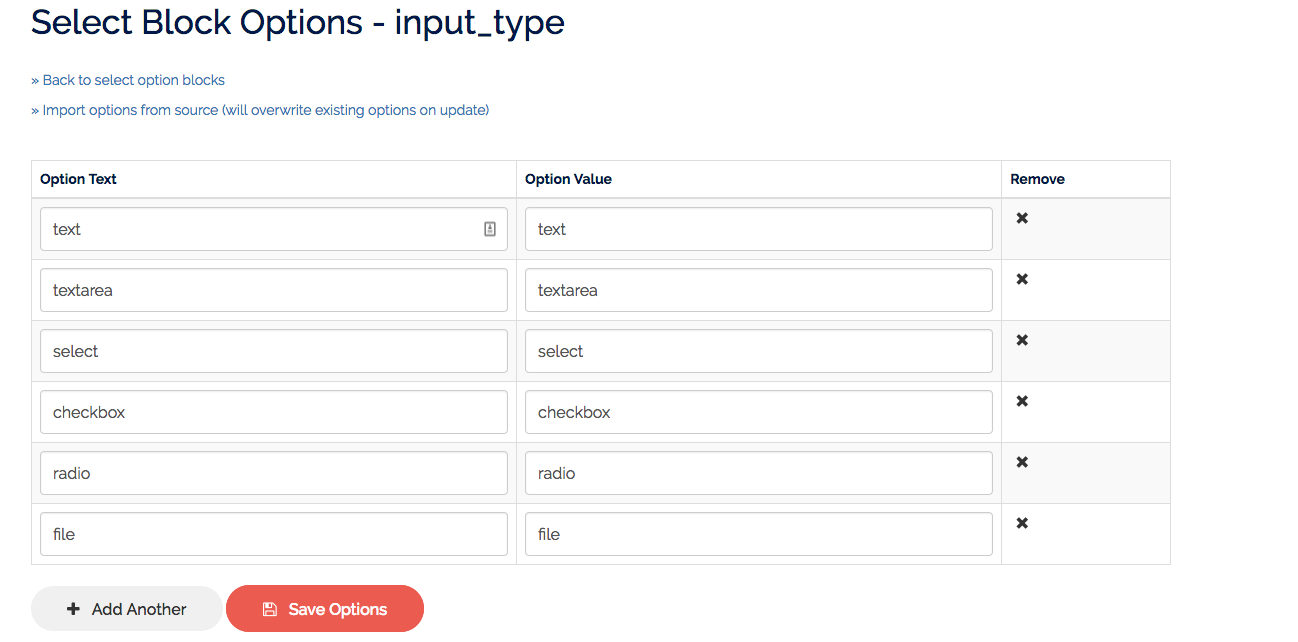 Form Builder Input Types